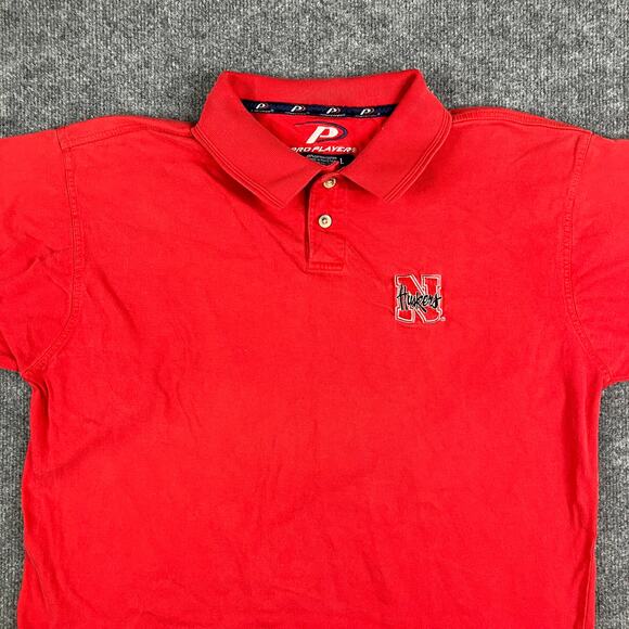 Pro Player Nebraska Cornhuskers Polo Shirt Mens Large Red Cotton Casual - Picture 1 of 9
